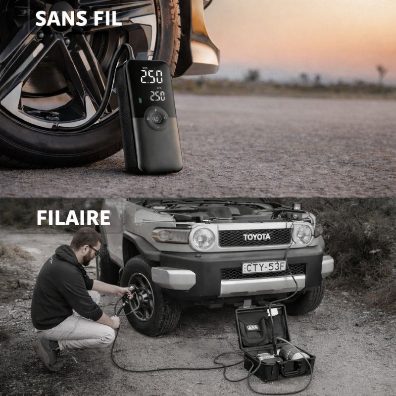 Mini gonfleur de pneus rechargeable vs gonfleur classique